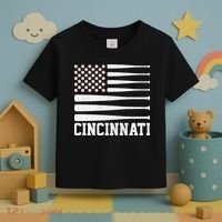 Cincinnati Baseball Bat American Flag Toddler T-Shirt thumb 3
