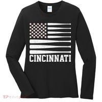 Cincinnati Baseball Bat American Flag Women's Long Sleeve Shirt thumb 0