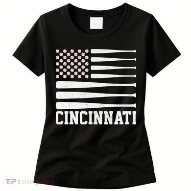 Cincinnati Baseball Bat American Flag Women's T-Shirt
