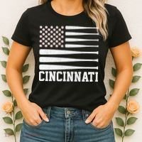 Cincinnati Baseball Bat American Flag Women's T-Shirt thumb 2