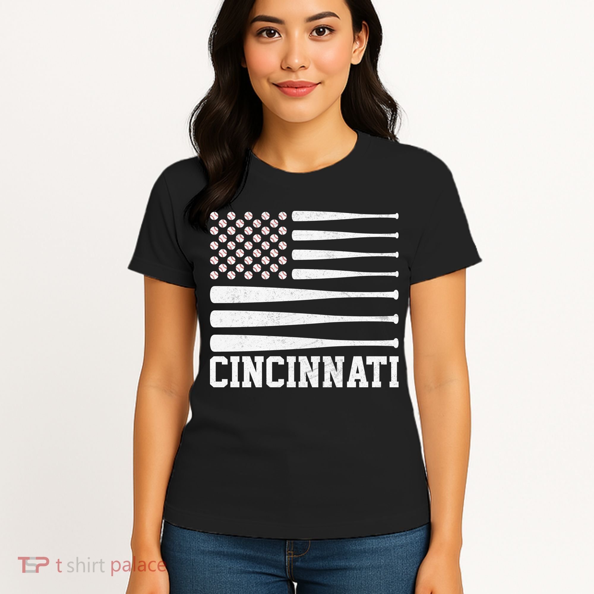 Cincinnati Baseball Bat American Flag Women's T-Shirt
