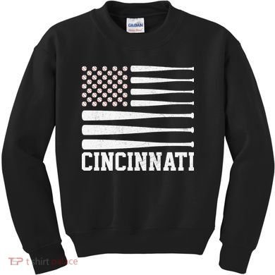 Cincinnati Baseball Bat American Flag Kids Sweatshirt