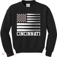 Cincinnati Baseball Bat American Flag Kids Sweatshirt thumb 0