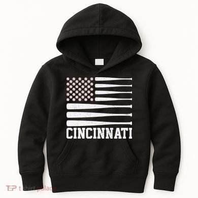 Cincinnati Baseball Bat American Flag Kids Hoodie