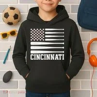 Cincinnati Baseball Bat American Flag Kids Hoodie thumb 2