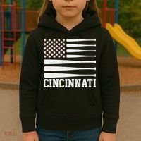 Cincinnati Baseball Bat American Flag Kids Hoodie thumb 3