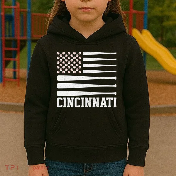 Cincinnati Baseball Bat American Flag Kids Hoodie