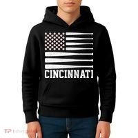 Cincinnati Baseball Bat American Flag Kids Hoodie thumb 4
