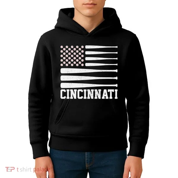 Cincinnati Baseball Bat American Flag Kids Hoodie