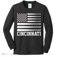 Cincinnati Baseball Bat American Flag Kids Long Sleeve Shirt thumb 0