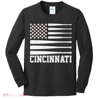 Cincinnati Baseball Bat American Flag Kids Long Sleeve Shirt thumb 0