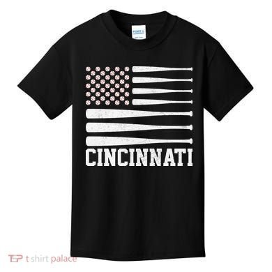 Cincinnati Baseball Bat American Flag Kids T-Shirt