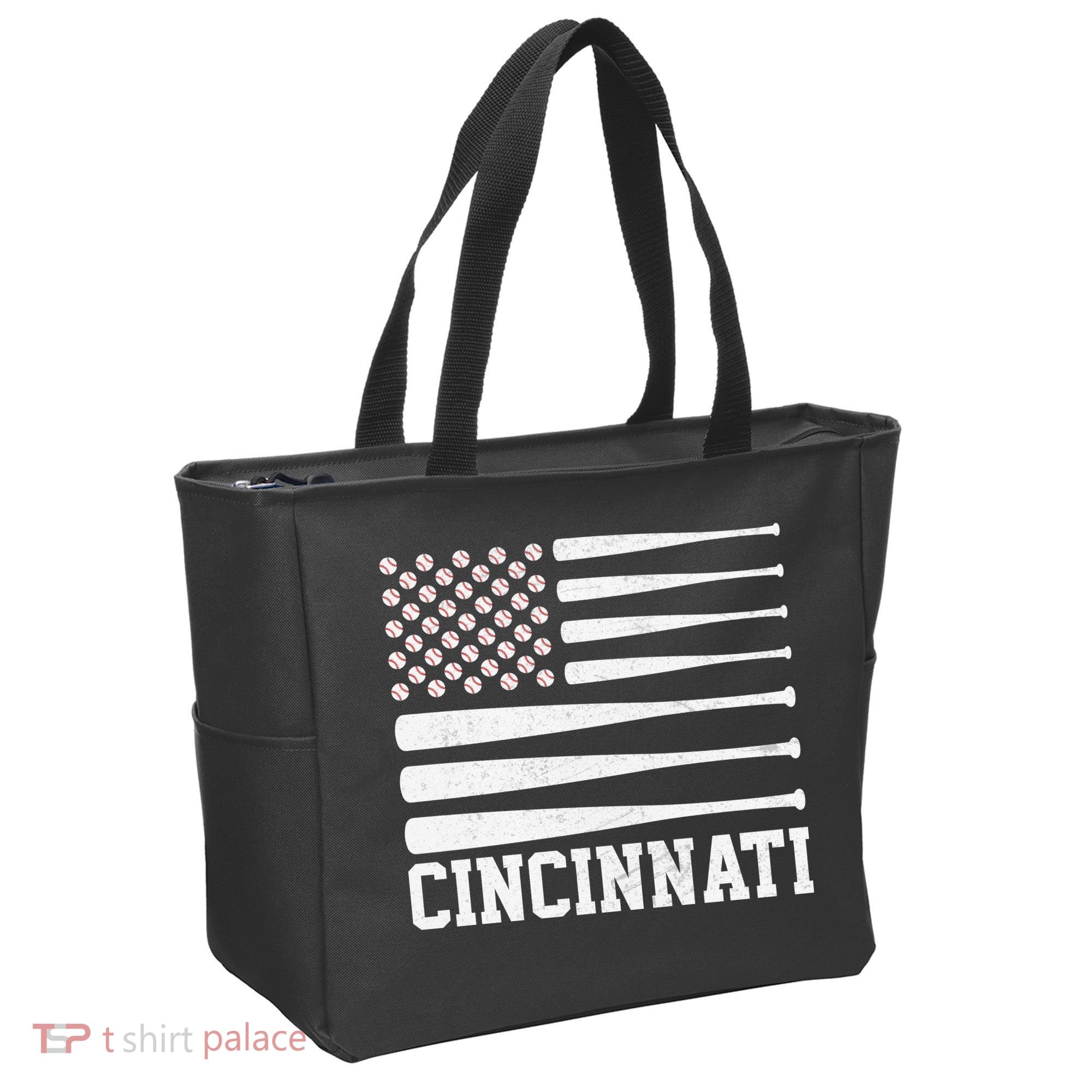 Cincinnati Baseball Bat American Flag Tote Bag