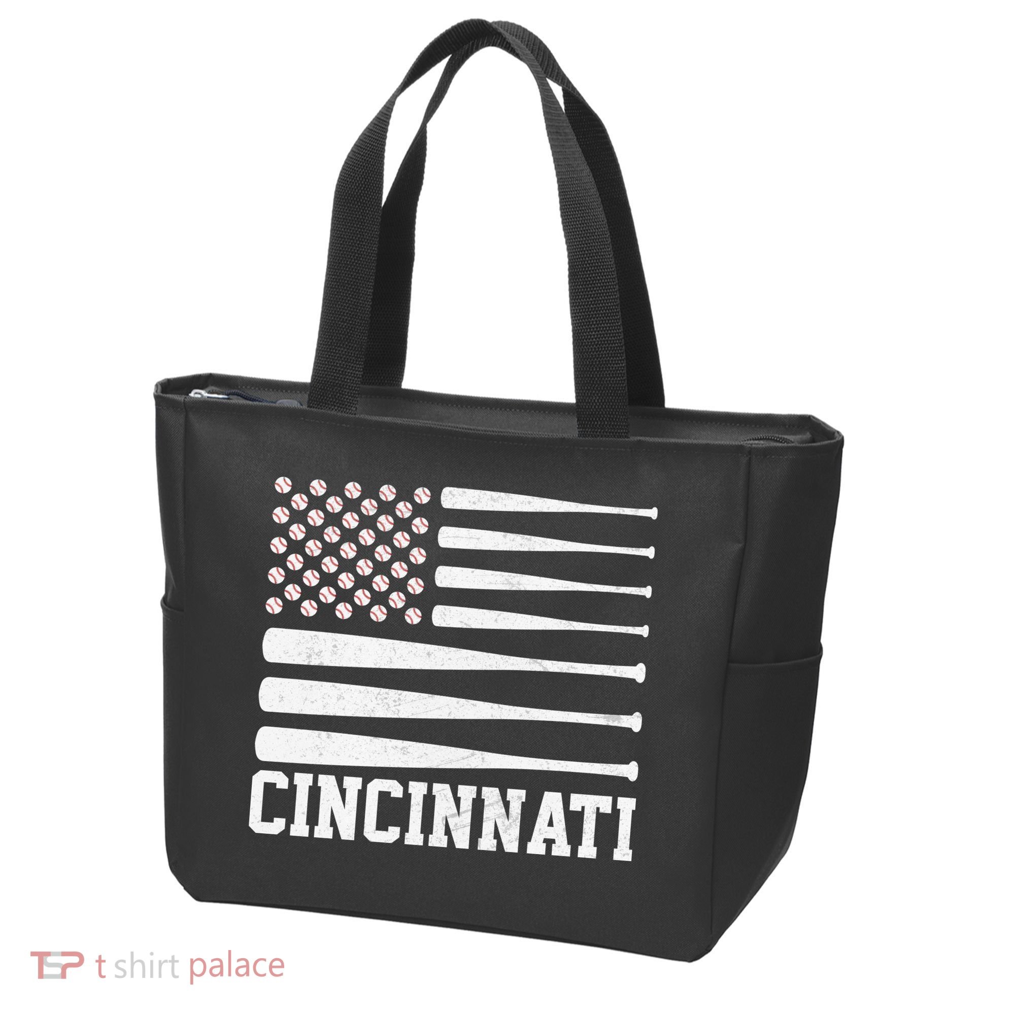Cincinnati Baseball Bat American Flag Tote Bag