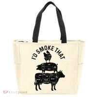 Chef Butcher BBQ I'd Smoke That Pork Beef Funny Father's Day Tote Bag thumb 0