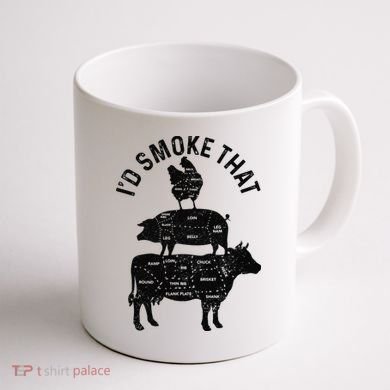 Chef Butcher BBQ I'd Smoke That Pork Beef Funny Father's Day Coffee Mug back