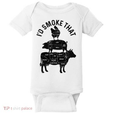 Chef Butcher BBQ I'd Smoke That Pork Beef Funny Father's Day Baby Bodysuit