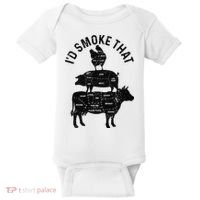 Chef Butcher BBQ I'd Smoke That Pork Beef Funny Father's Day Baby Bodysuit thumb 0
