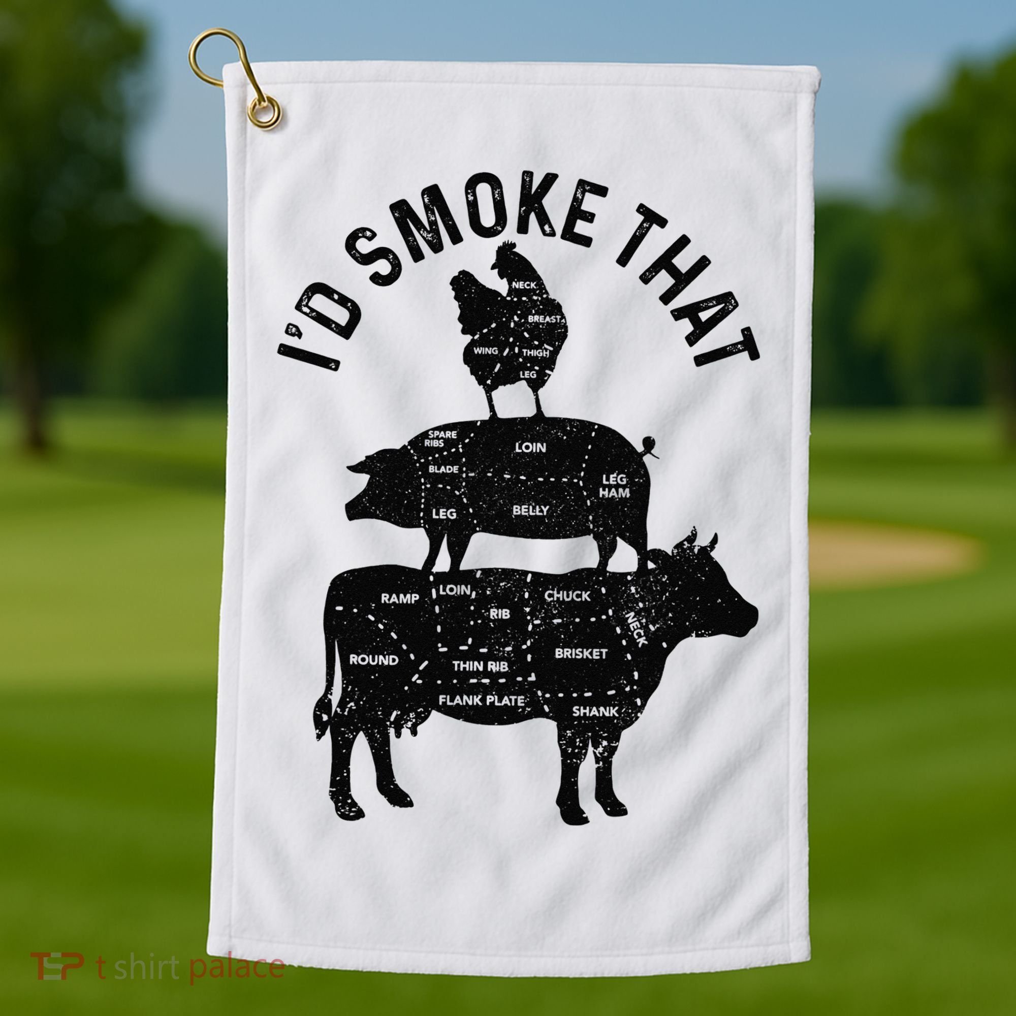 Chef Butcher BBQ I'd Smoke That Pork Beef Funny Father's Day Golf Towel