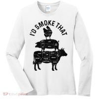 Chef Butcher BBQ I'd Smoke That Pork Beef Funny Father's Day Women's Long Sleeve Shirt thumb 0