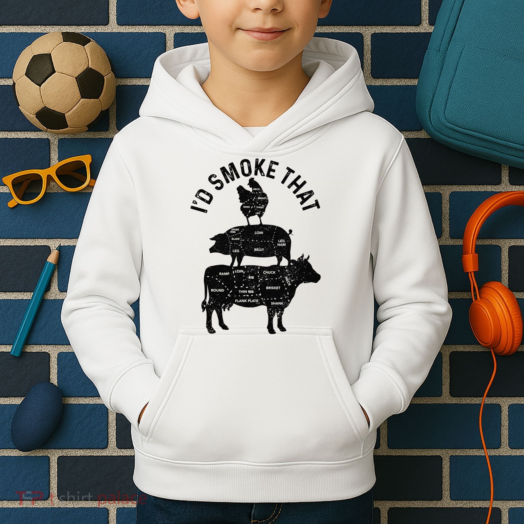 Chef Butcher BBQ I'd Smoke That Pork Beef Funny Father's Day Kids Hoodie