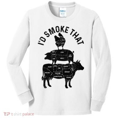 Chef Butcher BBQ I'd Smoke That Pork Beef Funny Father's Day Kids Long Sleeve Shirt