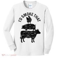 Chef Butcher BBQ I'd Smoke That Pork Beef Funny Father's Day Kids Long Sleeve Shirt thumb 0