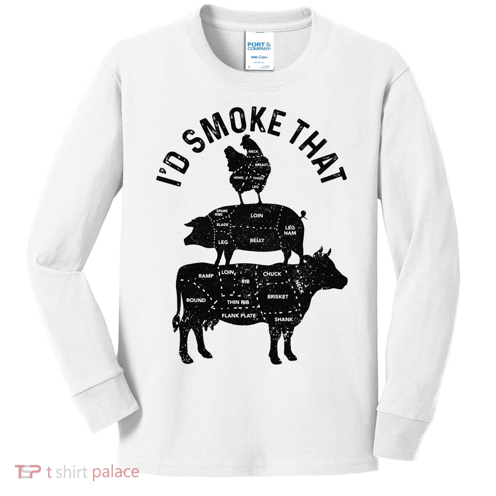 Chef Butcher BBQ I'd Smoke That Pork Beef Funny Father's Day Kids Long Sleeve Shirt
