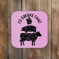 Chef Butcher BBQ Id Smoke That Pork Beef Funny Fathers Day Coaster thumb 0