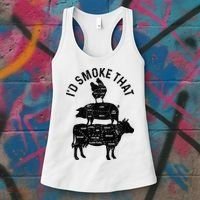 Chef Butcher BBQ Id Smoke That Pork Beef Funny Fathers Day Women's Tank Top thumb 3