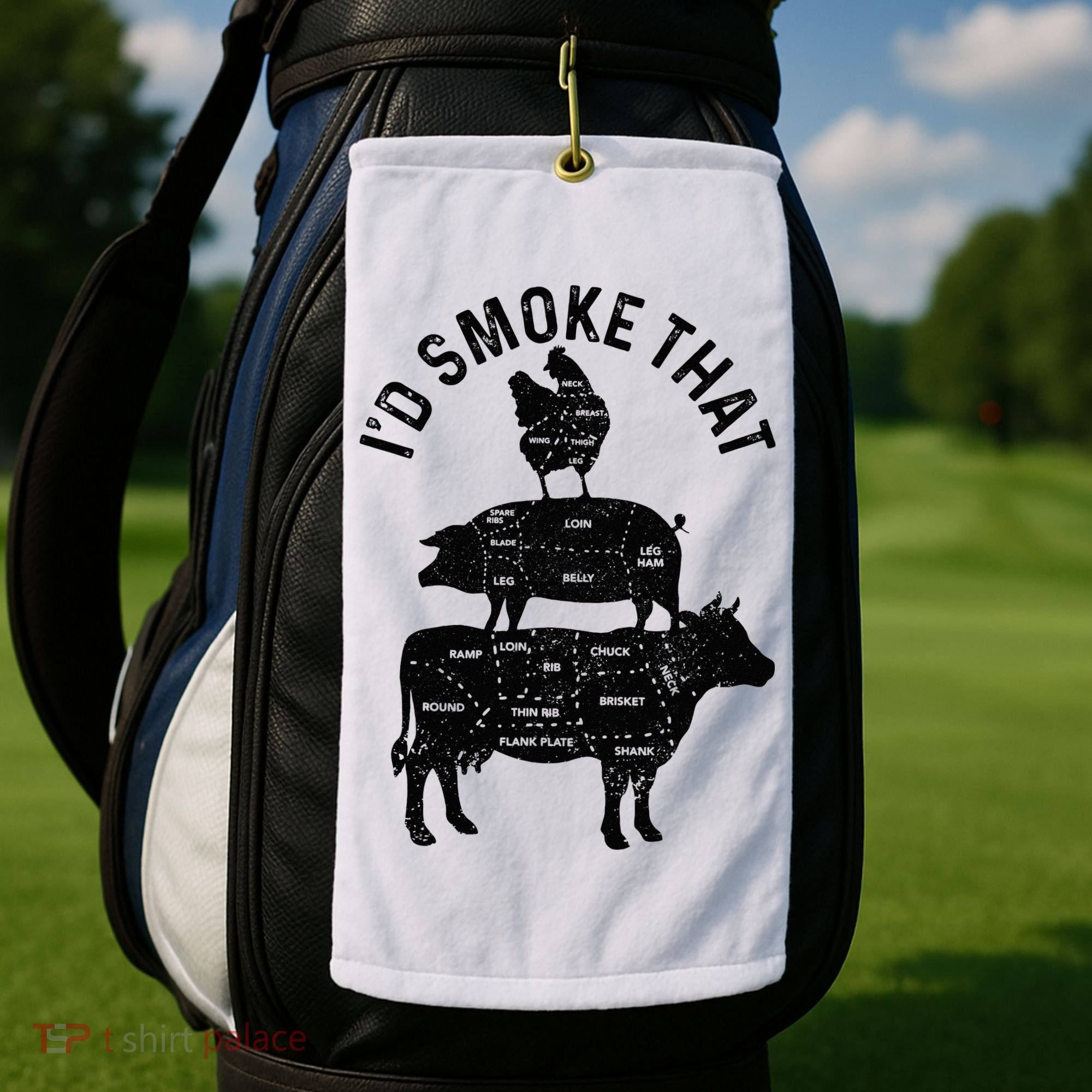 Chef Butcher BBQ Id Smoke That Pork Beef Funny Fathers Day Golf Towel