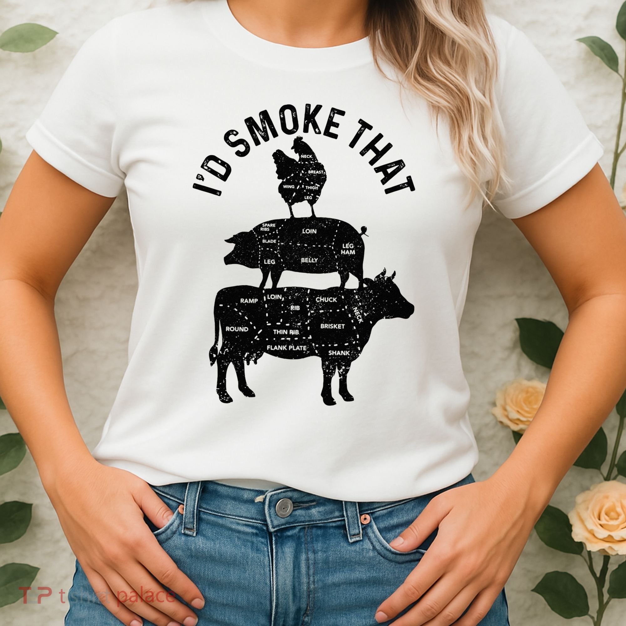 Chef Butcher BBQ Id Smoke That Pork Beef Funny Fathers Day Women's T-Shirt
