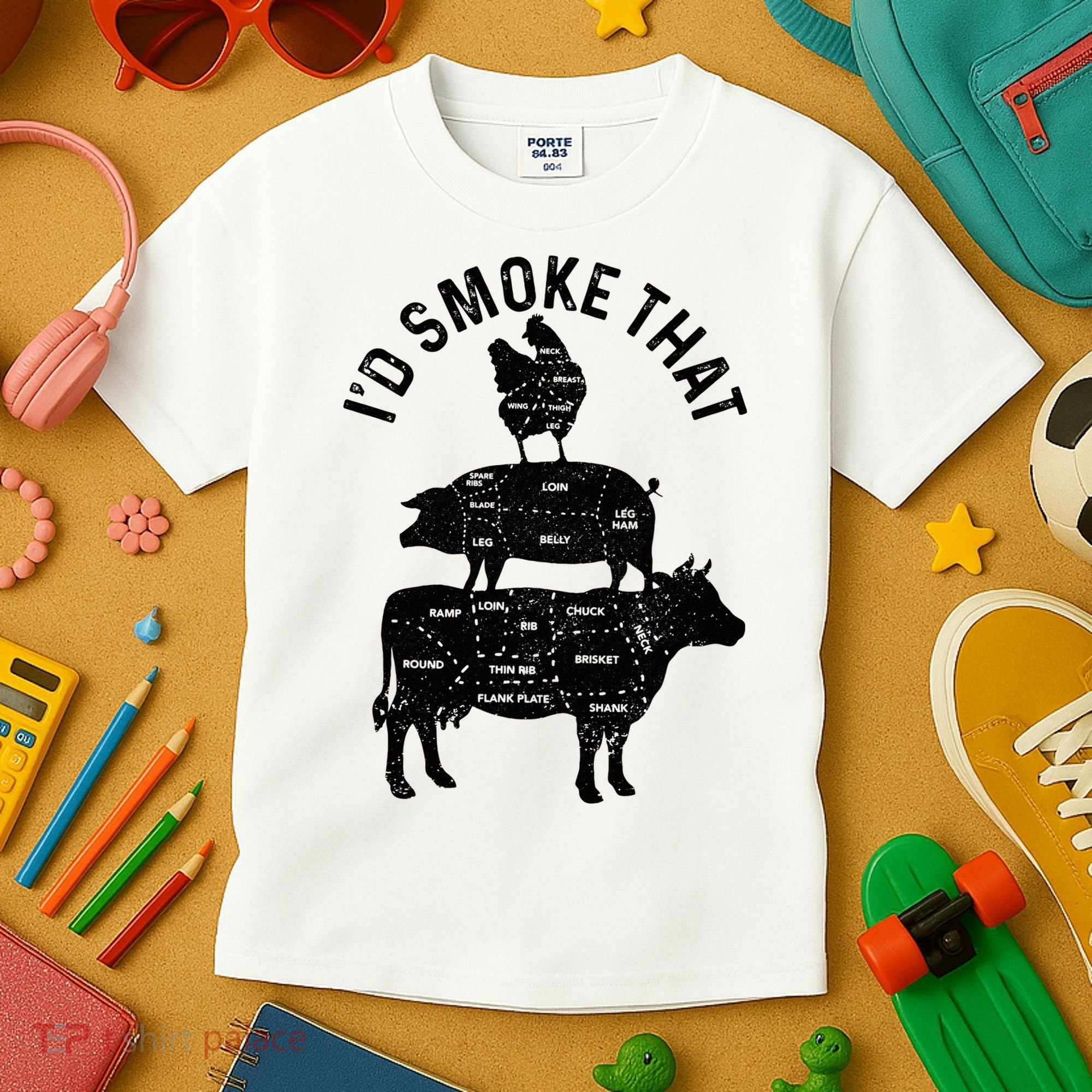 Chef Butcher BBQ Id Smoke That Pork Beef Funny Fathers Day Kids T-Shirt