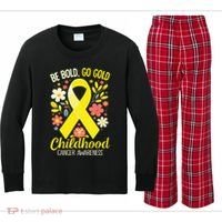 Childhood Be Bold Go Gold Childhood Cancer Awareness Kids Long Sleeve Plaid Pajama Set thumb 0