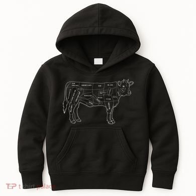 Cow Butcher Beef Cuts Diagram Eat Beef Butcher Cut Chart Kids Hoodie