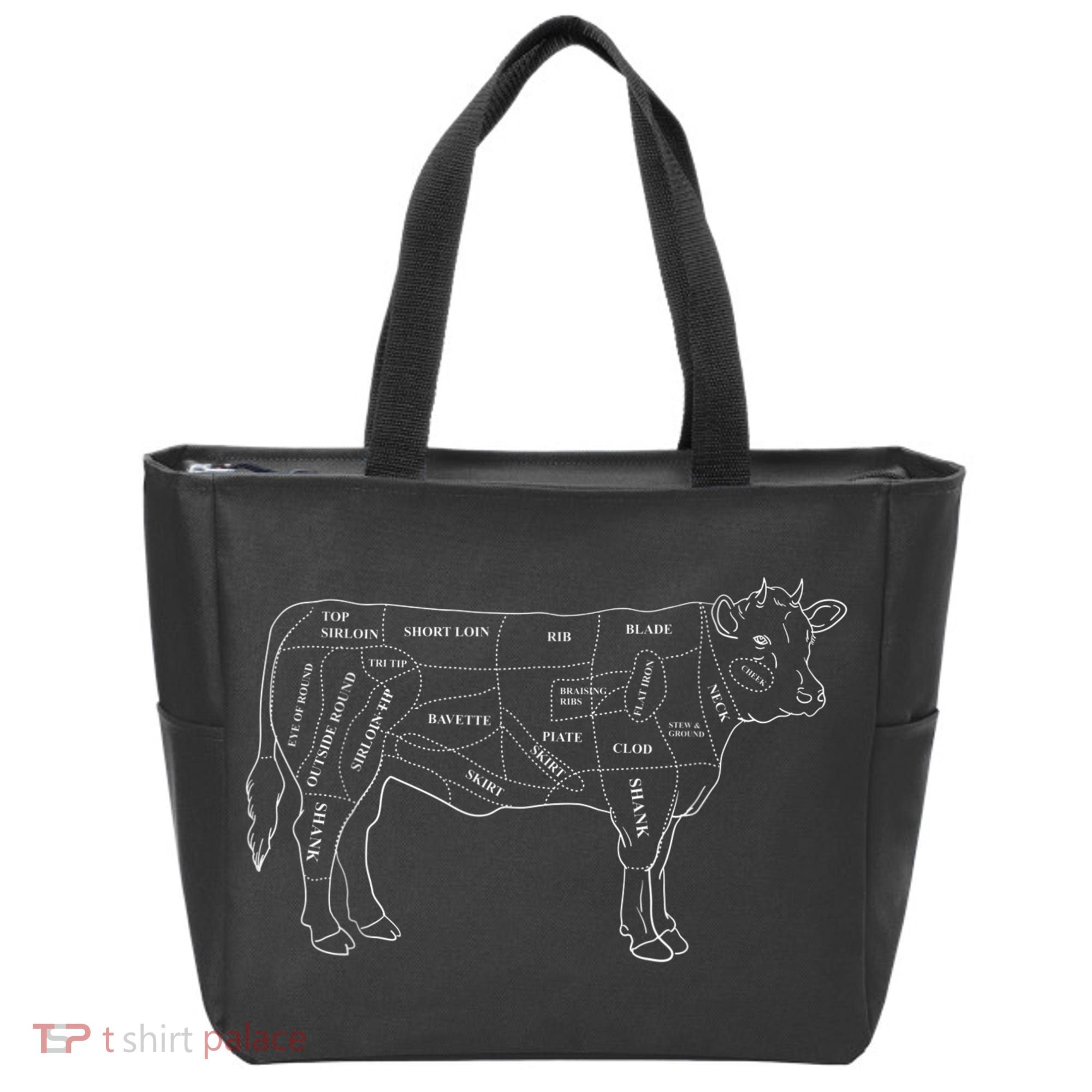 Cow Butcher Beef Cuts Diagram Eat Beef Butcher Cut Chart Tote Bag