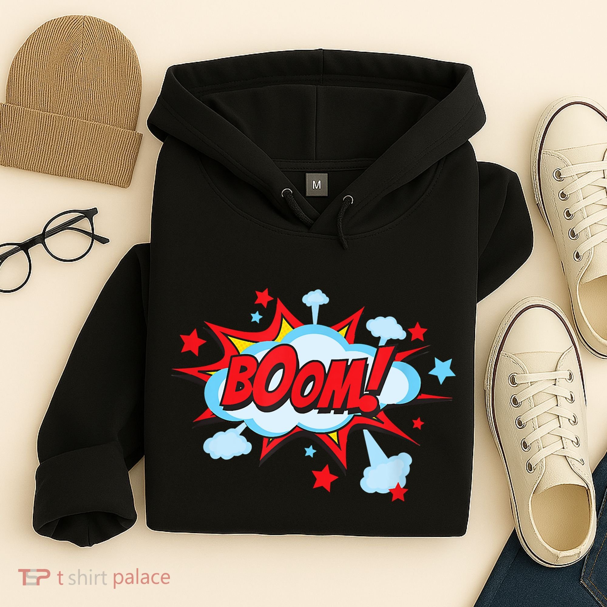 Comic Book BOOM , Funny Retro Costume, Superhero Hoodie