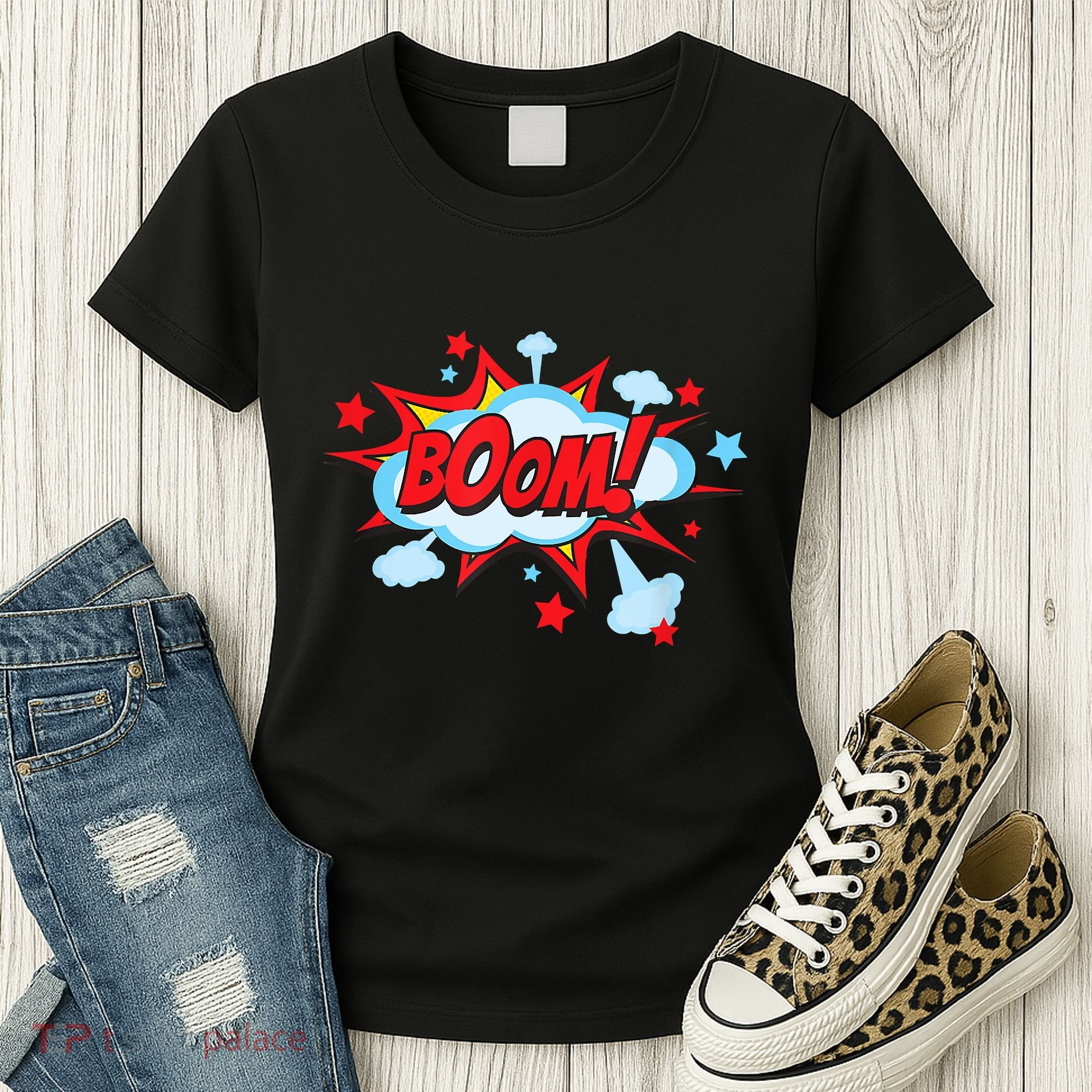 Comic Book BOOM , Funny Retro Costume, Superhero Women's T-Shirt