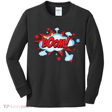 Comic Book BOOM , Funny Retro Costume, Superhero Kids Long Sleeve Shirt