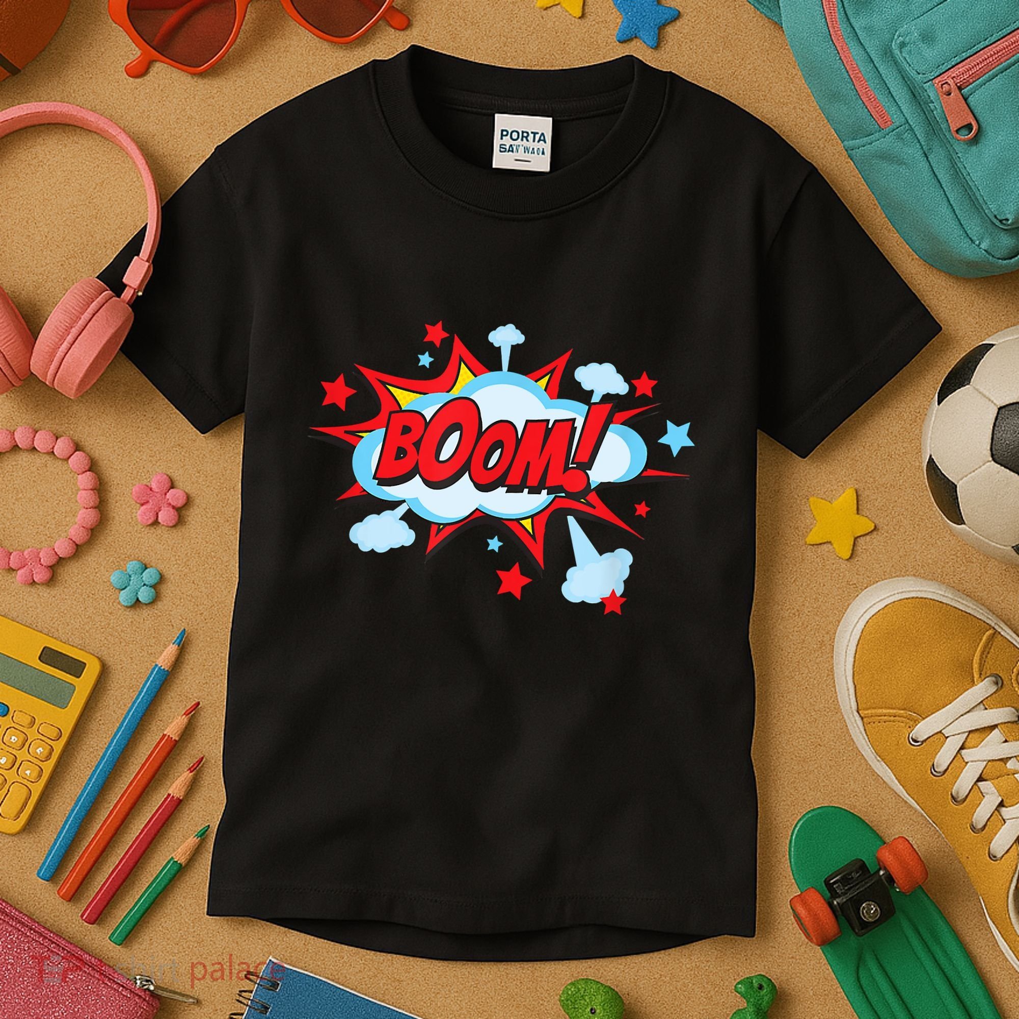 Comic Book BOOM , Funny Retro Costume, Superhero Kids T-Shirt