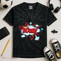 Comic Book BOOM , Funny Retro Costume, Superhero Kids Tie-Dye T-Shirt thumb 2