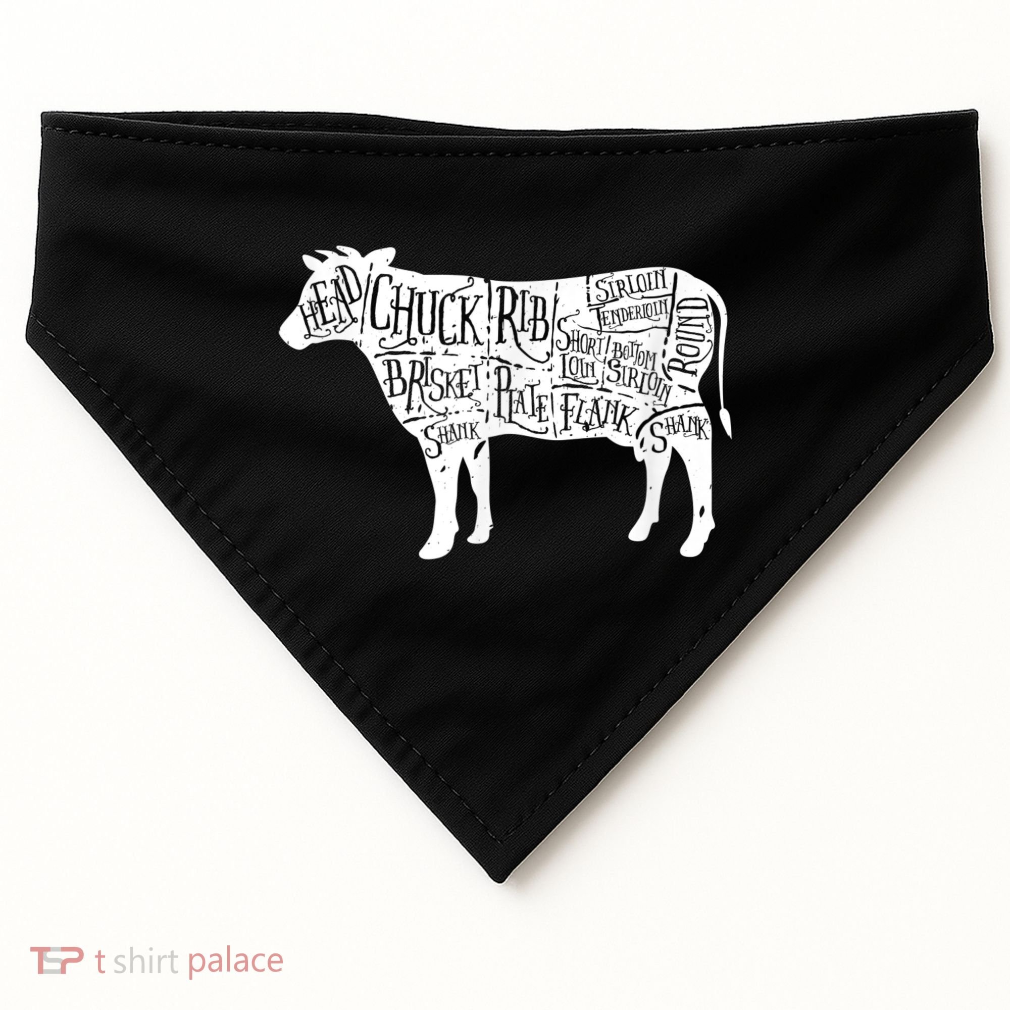 Cow Butcher Beef Cuts Diagram USA-Made Doggie Bandana