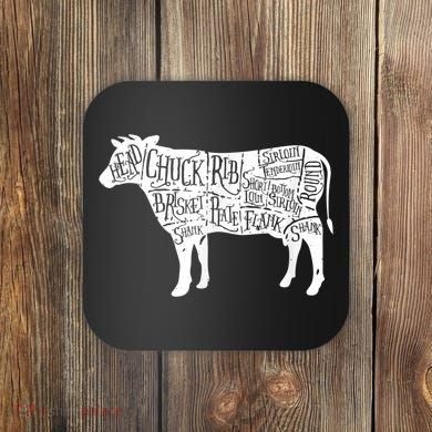 Cow Butcher Beef Cuts Diagram Coaster