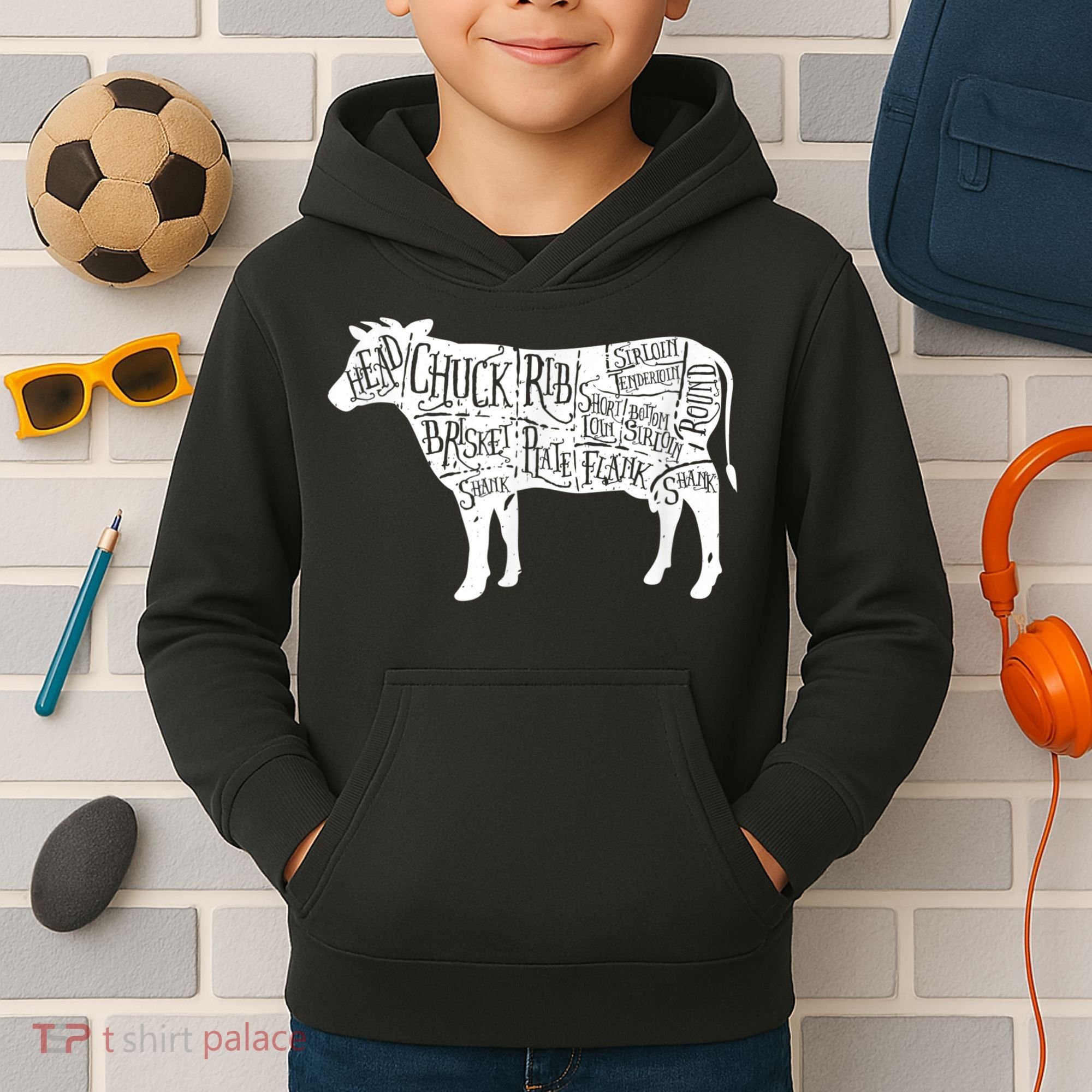 Cow Butcher Beef Cuts Diagram Kids Hoodie