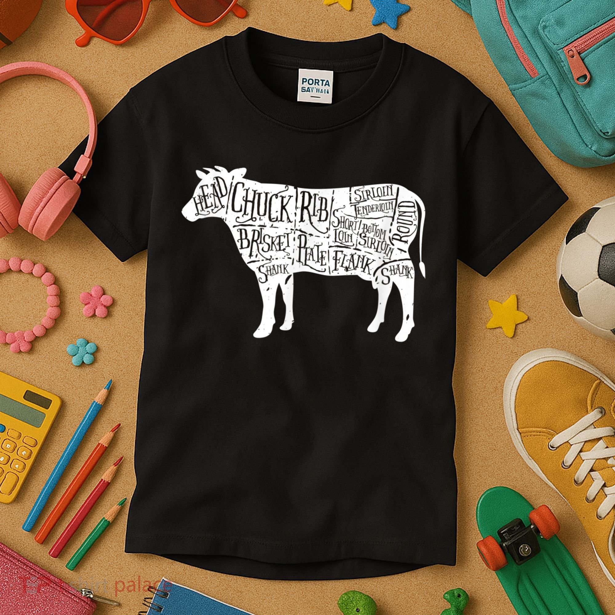 Cow Butcher Beef Cuts Diagram Kids T-Shirt
