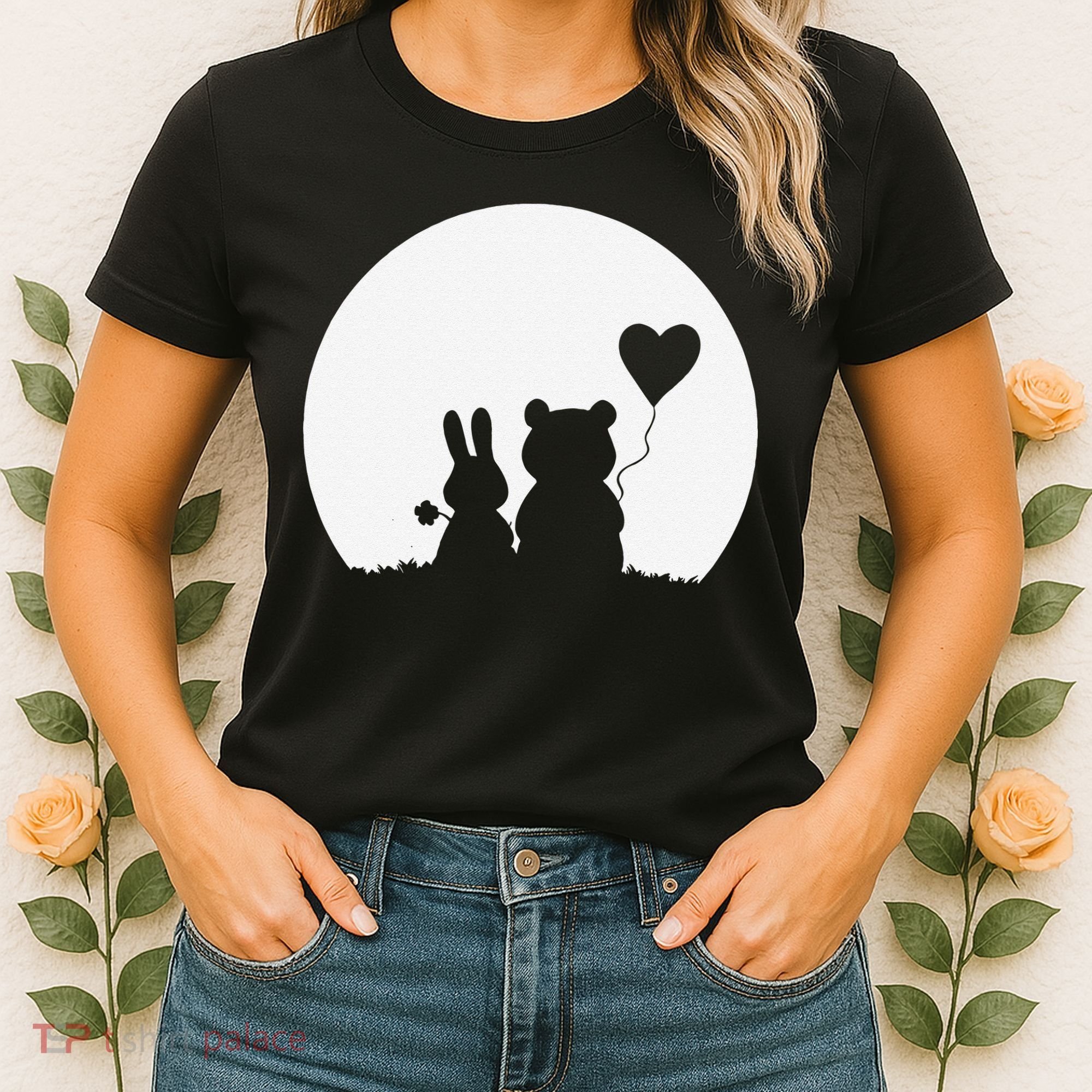 Cute Bunny Bear Love Couple Valentine's Day Rabbit Lover Women's T-Shirt