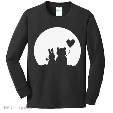 Cute Bunny Bear Love Couple Valentine's Day Rabbit Lover Kids Long Sleeve Shirt