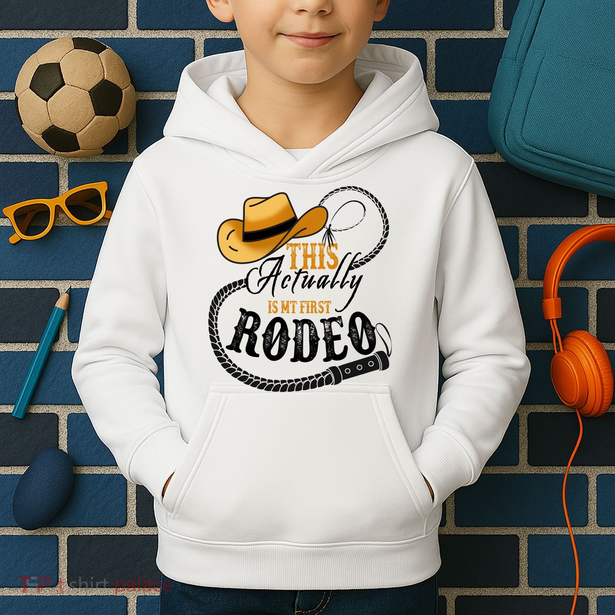 Cowboy Barn Bull Rider Rodeo First Rodeo Kids Hoodie