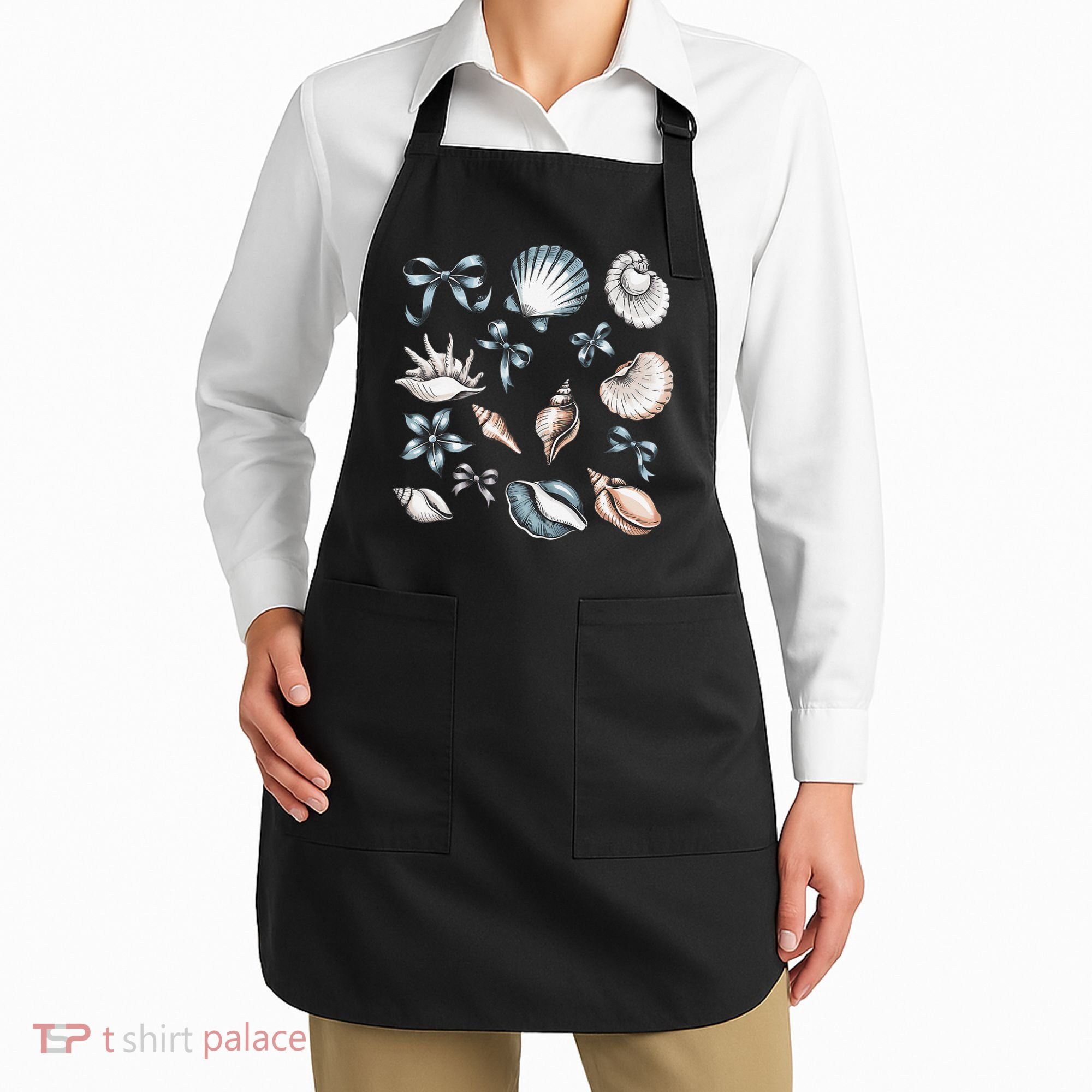 Coquette Blue Bow Ocean Beach Retro Summer Women Apron