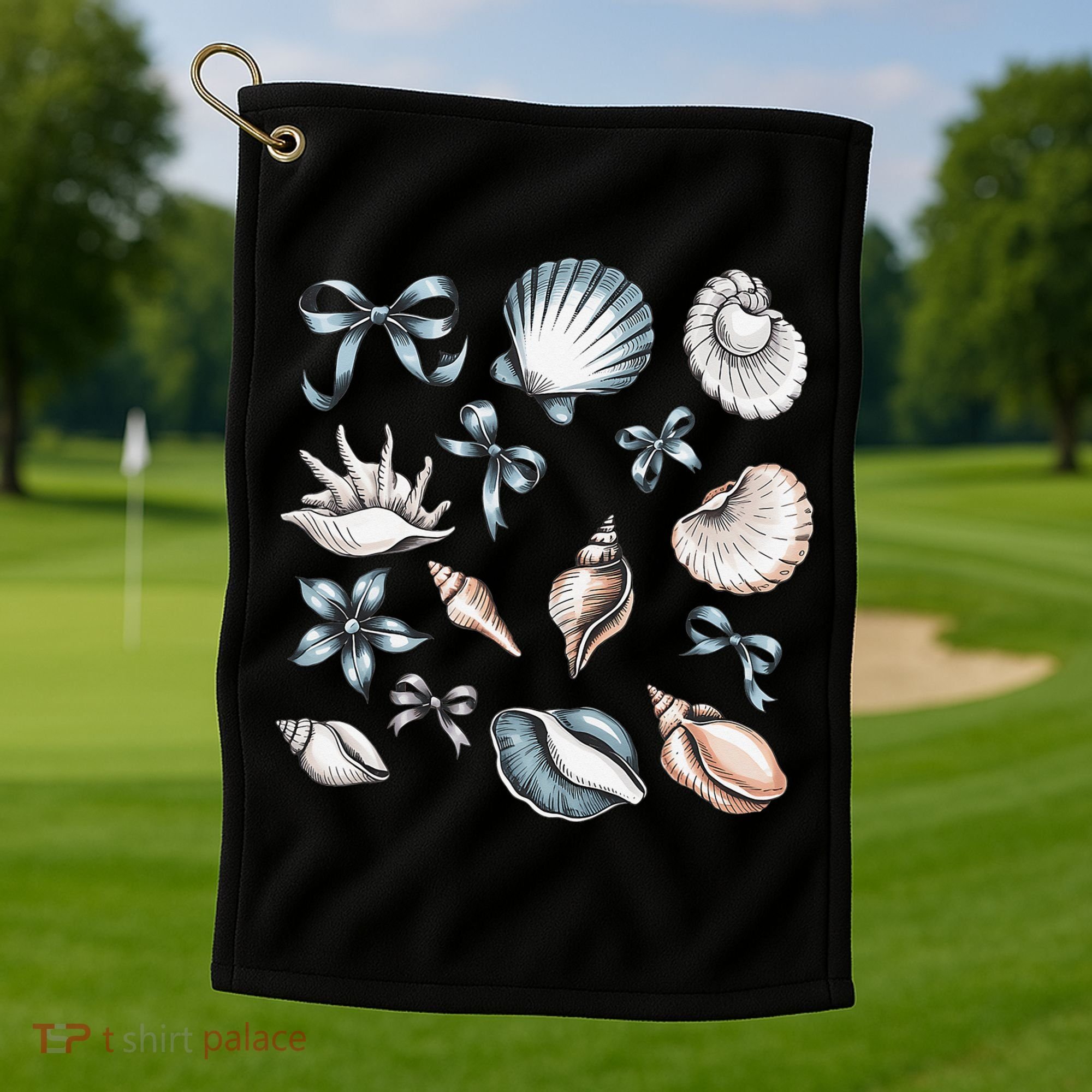 Coquette Blue Bow Ocean Beach Retro Summer Women Golf Towel